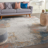 Nourison Rustic Textures RUS13 Painterly Machine Made Power-loomed Indoor Area Rug Grey/Blue 9'3" x 12'9" 99446799227