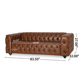 Sagewood Contemporary Faux Leather Tufted 3 Seater Sofa, Cognac Brown and Dark Brown Noble House