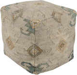 Lenora LNPF-002 Global Jute, Polyester/Polyfill, Cotton Pouf LNPF002-181818 Teal, Navy, Dark Brown, Wheat, Khaki 100% Jute, 100% Polyester/Polyfill, 100% Cotton 18"H x 18"W x 18"D