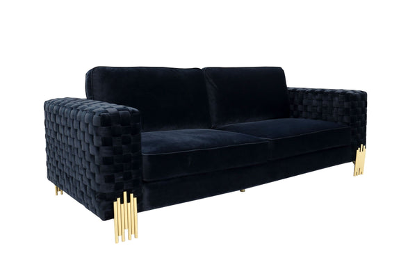 VIG Furniture Divani Casa Lori - Modern Velvet Glam Black & Gold Sofa VGYUHD-1936-BLK-S