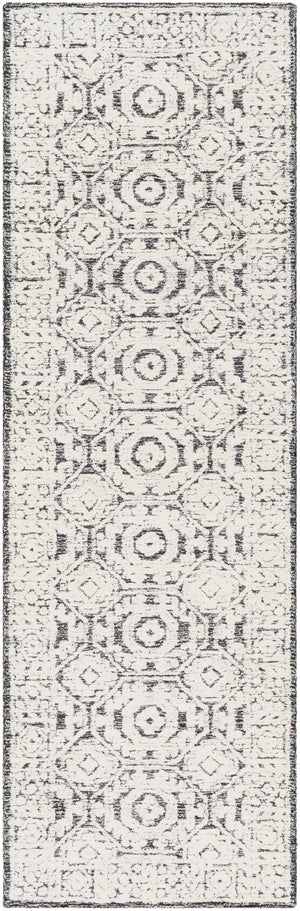 Louvre LOU-2303 Traditional Wool Rug LOU2303-268 Black, Ivory, Cream 100% Wool 2'6" x 8'