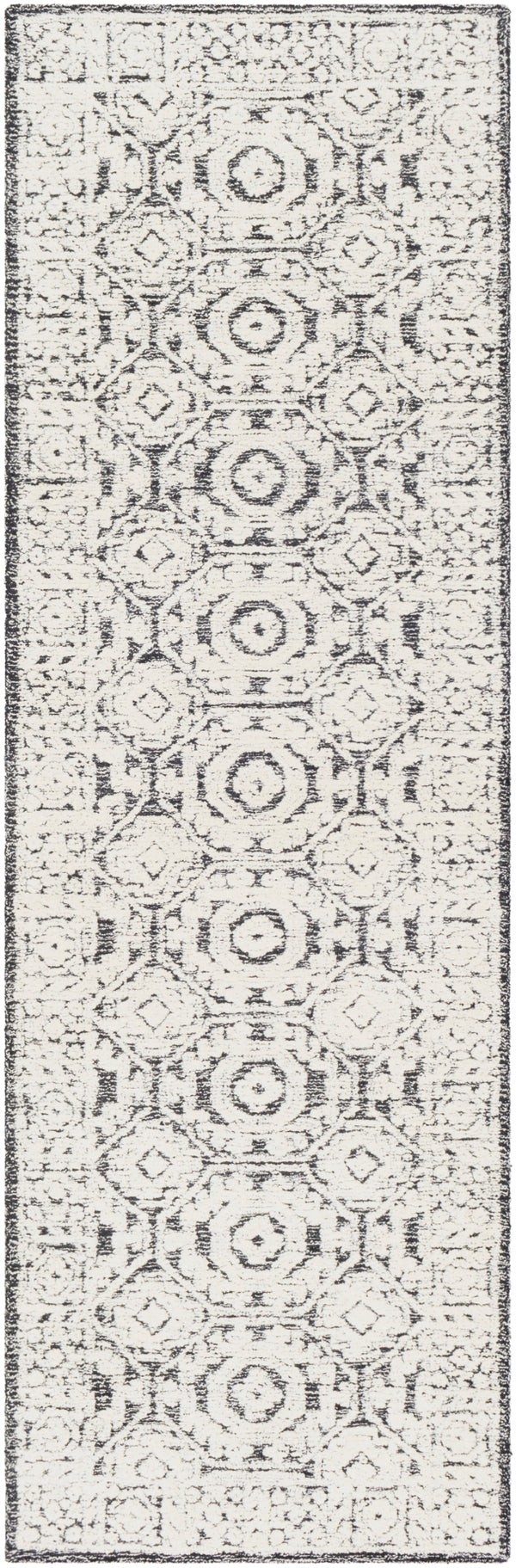 Louvre LOU-2303 Traditional Wool Rug LOU2303-268 Black, Ivory, Cream 100% Wool 2'6" x 8'