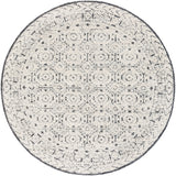 Louvre LOU-2303 Traditional Wool Rug LOU2303-8RD Black, Ivory, Cream 100% Wool 8' Round