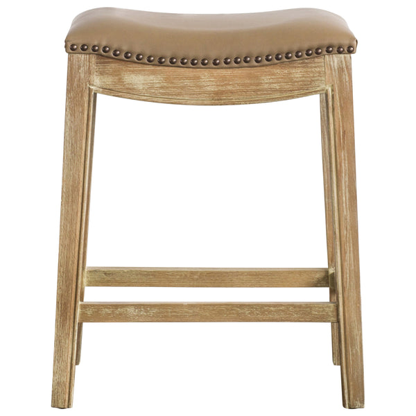 Elmo Bonded Leather Counter Stool Vintage Taupe, Beige, Weathered Smoke Legs 358625B-V02-WSKD New Pacific Direct