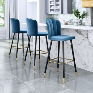 Zuo Modern Zinclair 100% Polyester, Plywood, Steel Modern Commercial Grade Barstool Blue, Gold 100% Polyester, Plywood, Steel