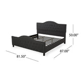 Virgil Fully-Upholstered Traditional King-Sized Bed Frame, Dark Gray Noble House