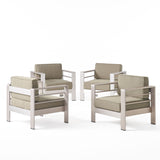 Cape Coral Outdoor Aluminum Khaki Club Chairs with Khaki Water Resistant Fabric Cushions Noble House