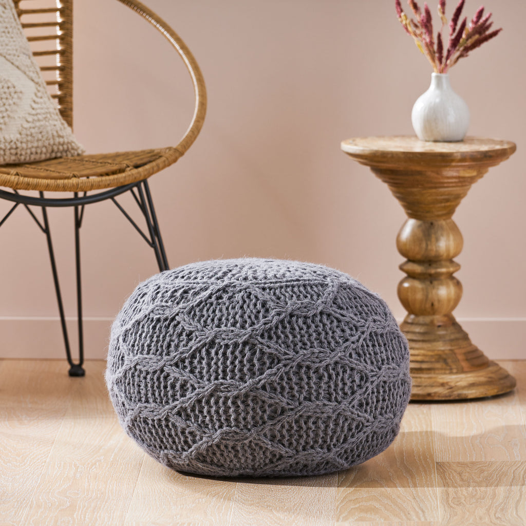 McCardell Handcrafted Boho Fabric Pouf, Charcoal Noble House