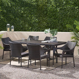 Wales Outdoor 7 Piece Multibrown Wicker Dining Set Noble House