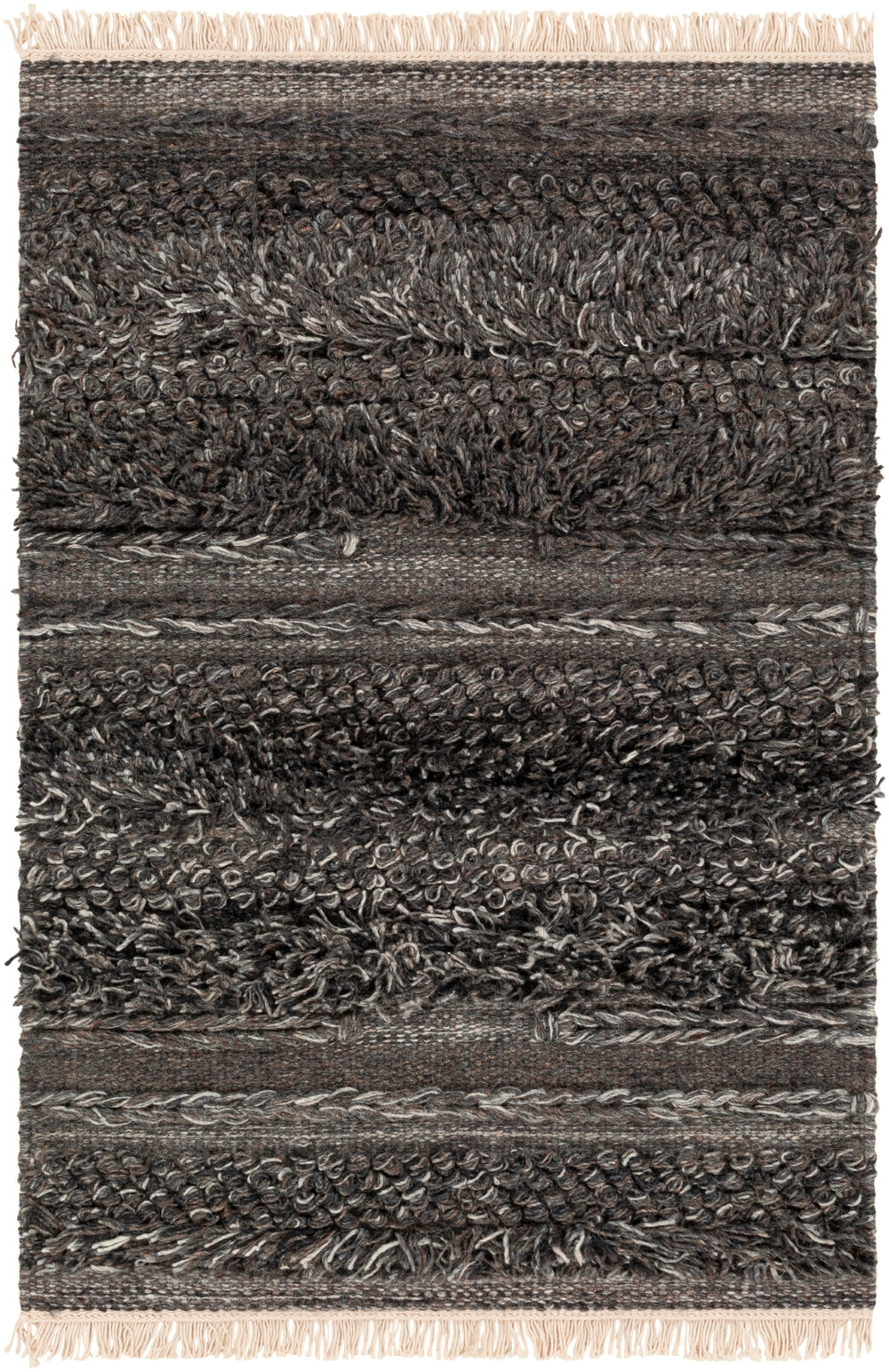 Lugano LUG-2301 Global Viscose, Wool Rug LUG2301-81012 Charcoal, Black, Cream 50% Viscose, 50% Wool 8'10" x 12'
