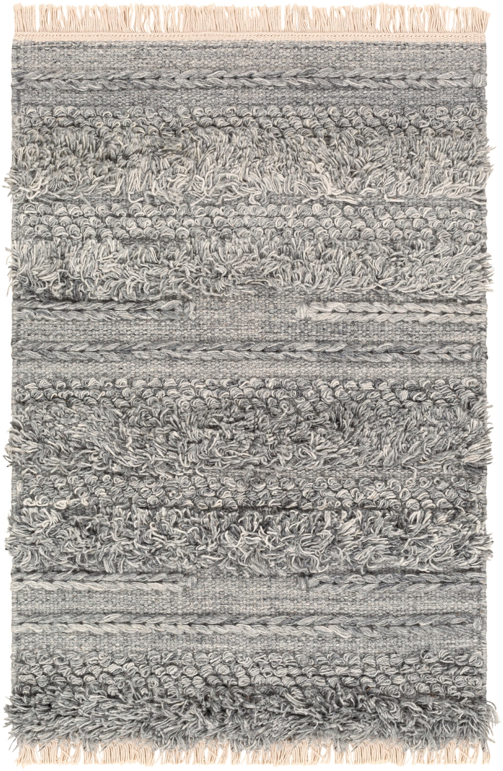 Lugano LUG-2303 Global Viscose, Wool Rug LUG2303-81012 Medium Gray, Black, Cream 50% Viscose, 50% Wool 8'10" x 12'