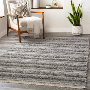 Lugano LUG-2303 Global Viscose, Wool Rug LUG2303-81012 Medium Gray, Black, Cream 50% Viscose, 50% Wool 8'10" x 12'