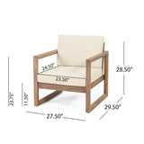 Stefan Outdoor Acacia Wood Club Chairs with Cushions, Brown and Beige Noble House