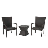 Bristol Outdoor 3 Piece Muttibrown Wicker Chat Set with Stacking Chairs and Square Side Table