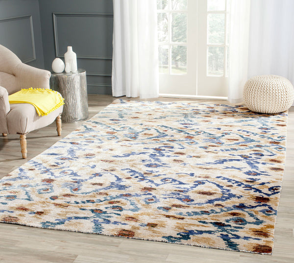 Lux160 Hand Knotted Banana Silk 0 Rug Cream / Blue Banana Silk LUX160A-9