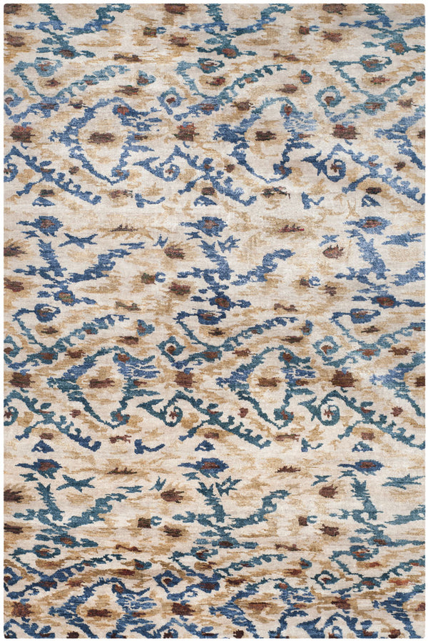 Lux160 Hand Knotted Banana Silk 0 Rug Cream / Blue Banana Silk LUX160A-9
