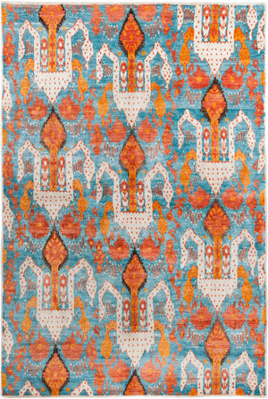 Lux162 Hand Knotted Banana Silk 0 Rug Aqua / Orange Banana Silk LUX162A-6