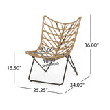 Noble House Byson Outdoor Boho Modern Wicker 3 Piece Chat Set, Light Brown and Black