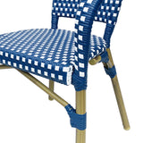 Cecil Outdoor French Bistro Chairs, Navy Blue, White, and Wood Print Noble House