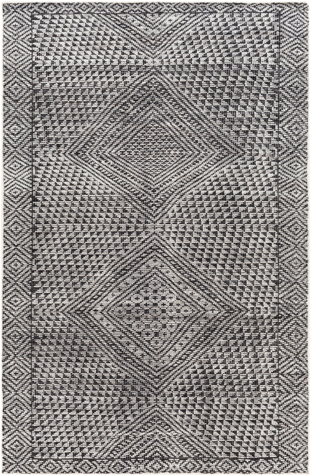 Livorno LVN-2305 Global Viscose, Wool Rug LVN2305-912 Black, Ivory 90% Viscose, 10% Wool 9' x 12'