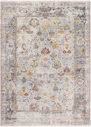 Liverpool LVP-2300 Traditional Polyester, Polypropylene Rug LVP2300-5710 Charcoal, Medium Gray, Silver Gray, White, Ivory, Camel, Bright Yellow, Dark Red, Wheat, Bright Orange, Pale Pink, Burnt Orange 70% Polyester, 30% Polypropylene 5' x 7'10"
