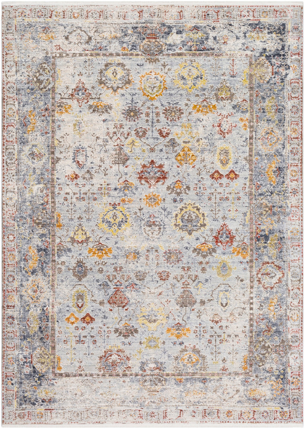 Liverpool LVP-2300 Traditional Polyester, Polypropylene Rug LVP2300-5710 Charcoal, Medium Gray, Silver Gray, White, Ivory, Camel, Bright Yellow, Dark Red, Wheat, Bright Orange, Pale Pink, Burnt Orange 70% Polyester, 30% Polypropylene 5' x 7'10"