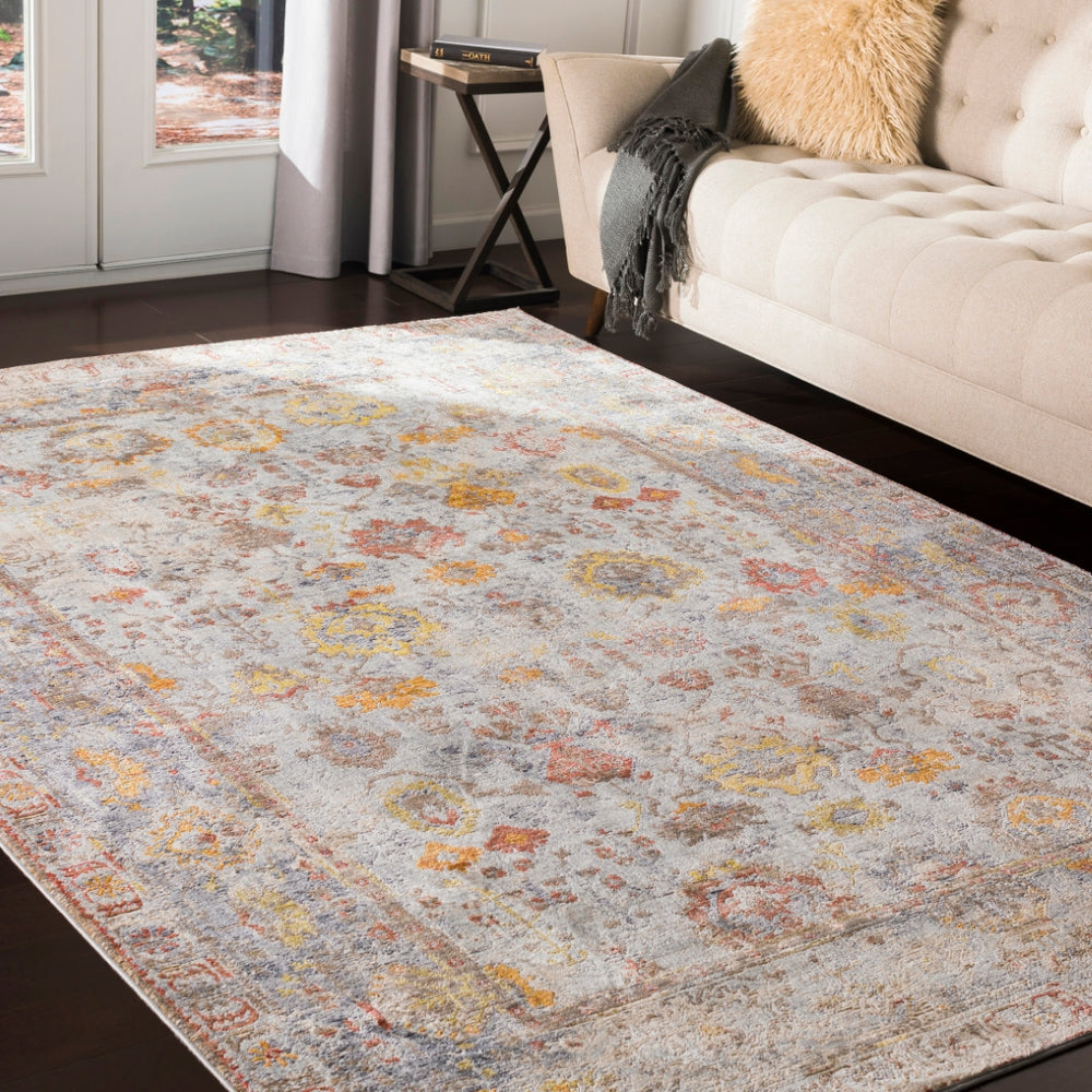 Liverpool LVP-2300 Traditional Polyester, Polypropylene Rug LVP2300-9131 Charcoal, Medium Gray, Silver Gray, White, Ivory, Camel, Bright Yellow, Dark Red, Wheat, Bright Orange, Pale Pink, Burnt Orange 70% Polyester, 30% Polypropylene 9' x 13'1"