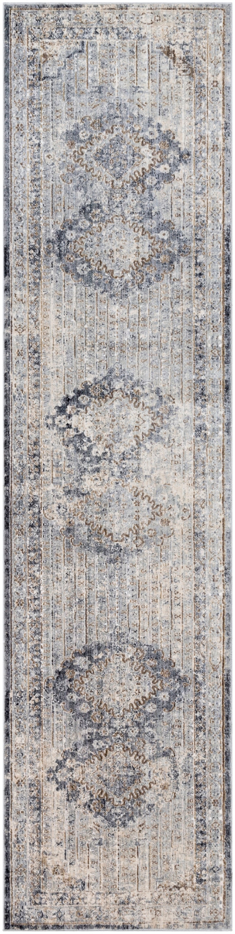 Liverpool LVP-2301 Traditional Polyester, Polypropylene Rug LVP2301-27103 Charcoal, Medium Gray, Silver Gray, White, Ivory, Camel 70% Polyester, 30% Polypropylene 2'7" x 10'2"
