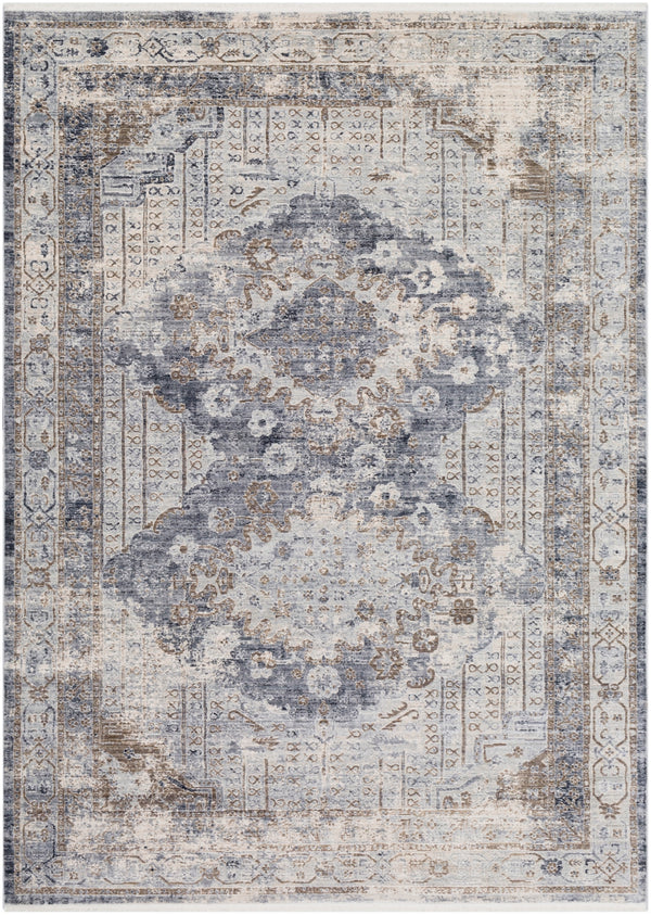 Liverpool LVP-2301 Traditional Polyester, Polypropylene Rug LVP2301-5710 Charcoal, Medium Gray, Silver Gray, White, Ivory, Camel 70% Polyester, 30% Polypropylene 5' x 7'10"