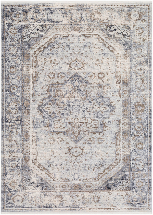 Liverpool LVP-2302 Traditional Polyester, Polypropylene Rug LVP2302-5710 Charcoal, Medium Gray, Silver Gray, White, Ivory, Camel 70% Polyester, 30% Polypropylene 5' x 7'10"