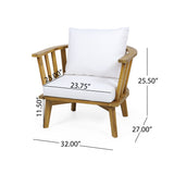 Solano Outdoor Wooden Club Chair with Cushions, White and Teak Finish Noble House