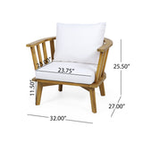 Polmer Outdoor Acacia Wood 2 Seater Club Chairs and Side Table Set, Teak and White Noble House