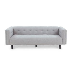 Ludwig Mid-Century Modern Fabric Upholstered Tufted 3 Seater Sofa, Light Gray and Dark Brown Noble House