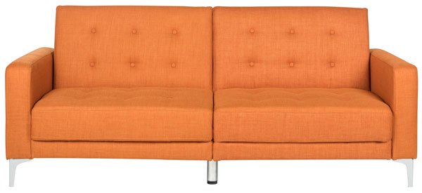 Safavieh Soho Sofa Bed Tufted Foldable Orange Silver Metal Eucalyptus Solid Foam Plating Polyester LVS2000A 889048172548