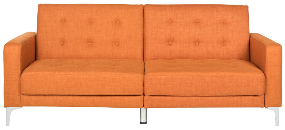 Safavieh Soho Sofa Bed Tufted Foldable Orange Silver Metal Eucalyptus Solid Foam Plating Polyester LVS2000A 889048172548