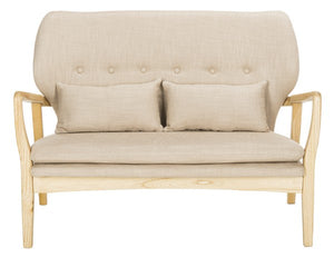 Safavieh Ellaria Loveseat Beige Natural Wood NC Coating Elm Foam Viscose Polyester LVS9500A 889048350427