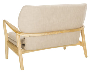 Safavieh Ellaria Loveseat Beige Natural Wood NC Coating Elm Foam Viscose Polyester LVS9500A 889048350427
