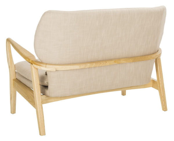 Safavieh Ellaria Loveseat Beige Natural Wood NC Coating Elm Foam Viscose Polyester LVS9500A 889048350427