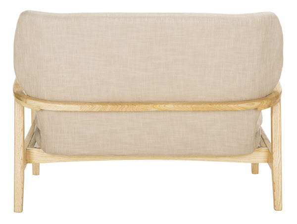 Safavieh Ellaria Loveseat Beige Natural Wood NC Coating Elm Foam Viscose Polyester LVS9500A 889048350427