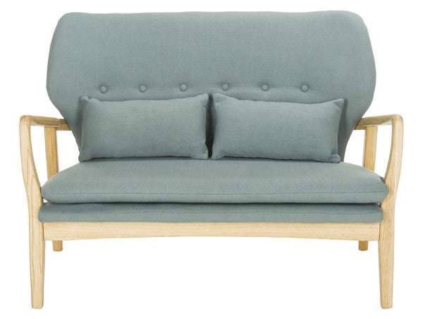 Safavieh Ellaria Loveseat Blue Natural Wood NC Coating Elm Foam Viscose Polyester LVS9500B 889048350434