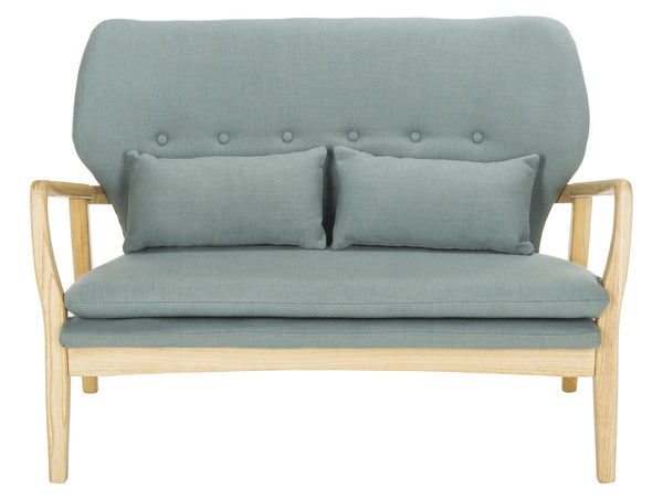 Safavieh Ellaria Loveseat Blue Natural Wood NC Coating Elm Foam Viscose Polyester LVS9500B 889048350434