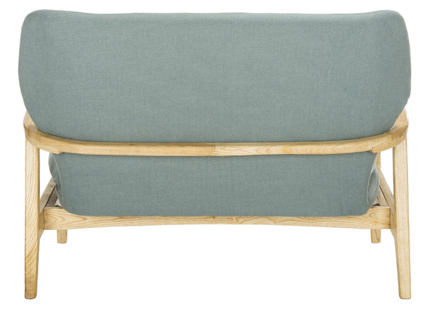Safavieh Ellaria Loveseat Blue Natural Wood NC Coating Elm Foam Viscose Polyester LVS9500B 889048350434