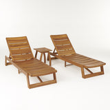 Mahi Outdoor Acacia Wood Chaise 3 Piece Lounge Set