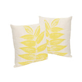Pinnate Leaves Outdoor 18" Water Resistant Square Pillows, Yellow on Beige Noble House