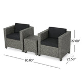 Puerta Outdoor Mixed Black Wicker Club Chair Set with Matching Side Table Noble House