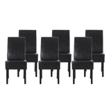 Pollards Contemporary Upholstered Dining Chairs (Set of 6), Midnight Black Faux Leather and Espresso Noble House