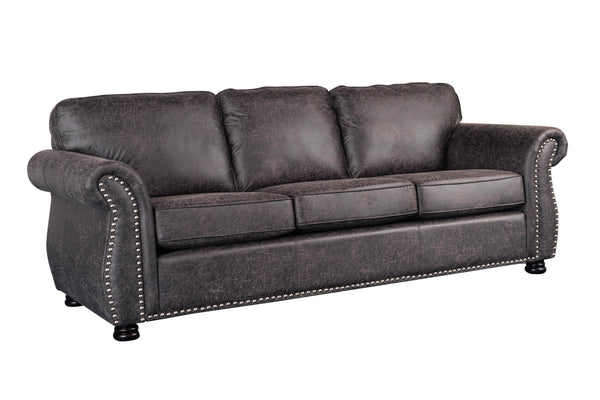 Porter Designs Elk River Leather-Look & Nail Head Transitional Sofa Gray 01-33C-01-9702A