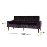 Hertford Tufted Velvet Sofa with Gold Tipped Tapered Legs, Blackberry and Gold Finish Noble House