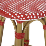 Noble House Starla Outdoor French Aluminum 29.5 Inch Barstools (Set of 4), Red, White, and Bamboo Finish