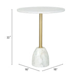 Zuo Modern Cynthia Marble, Iron Modern Commercial Grade Side Table White, Gold Marble, Iron